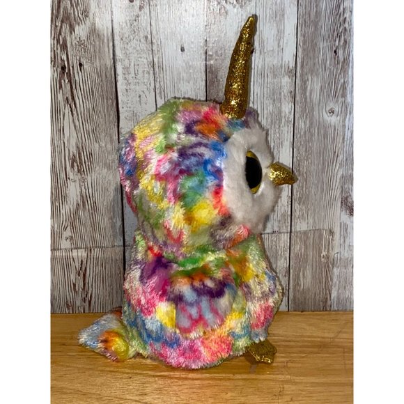 Ty Beanie Boos Silk Enchanted Unicorn Rainbow Owl Gold Horn Plush Stuffed Animal - Picture 4 of 7